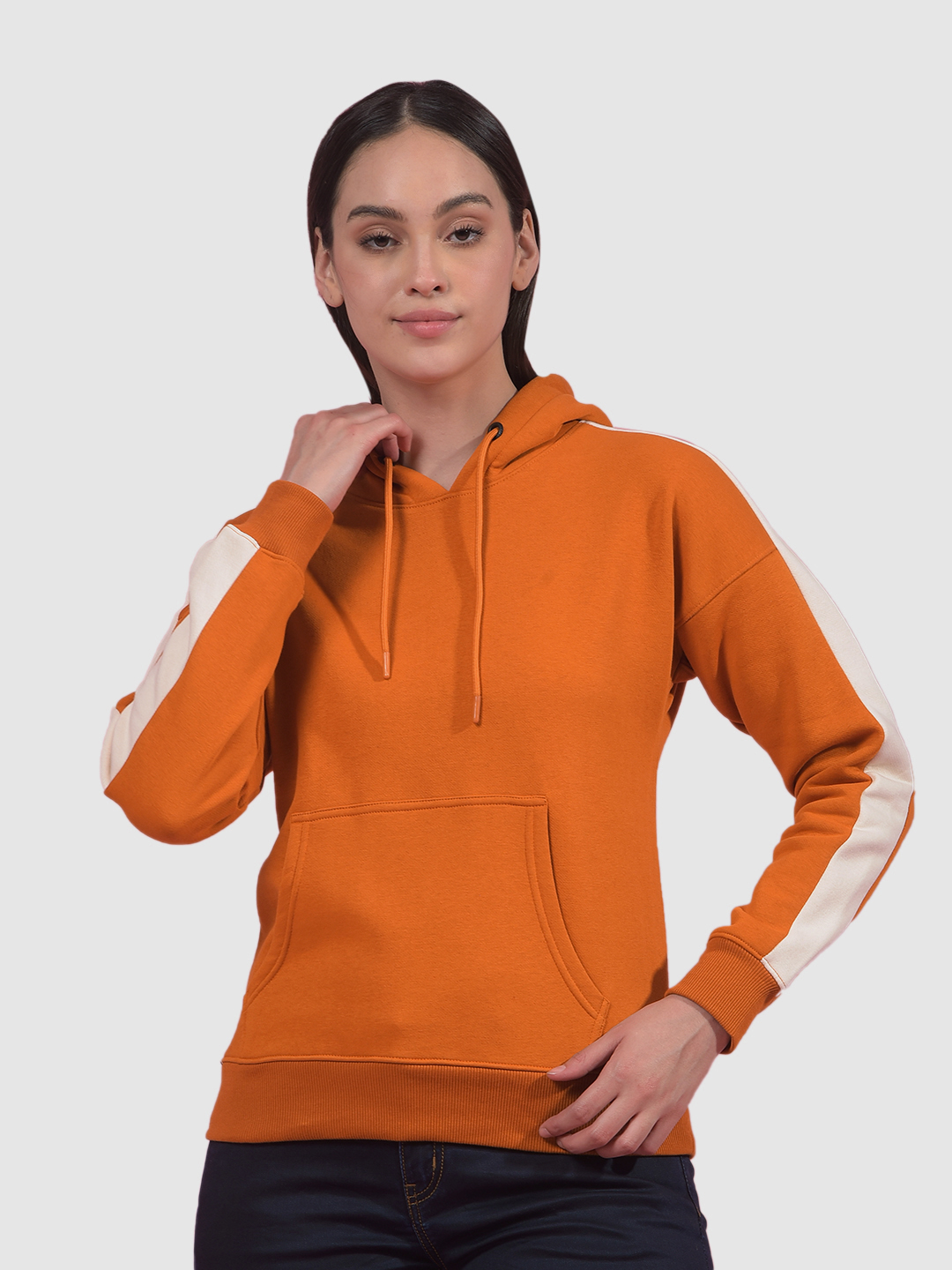 Numero Uno Women Apricot Color Block Hooded Sweatshirt